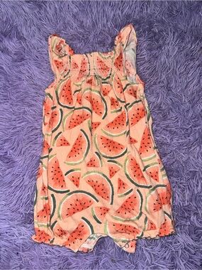 Watermelon Print Baby Romper - Peach & Green